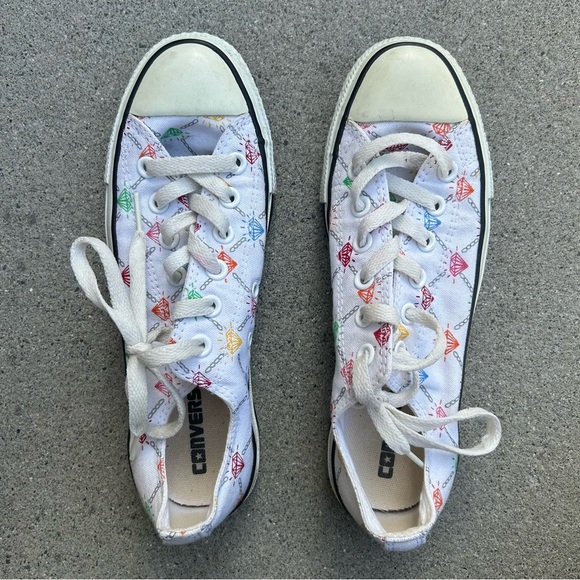 Converse All-Star Low Top White Rainbow Diamond Chain Jewel Print‎ - Picture 2 of 8